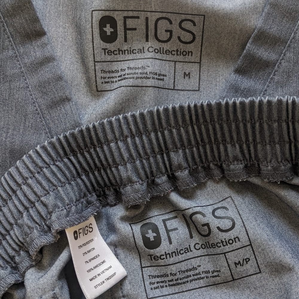 FIGS Scrub Set Heather Denim Catarina Top Yola Skinny Pants M Petite Stretch - Picture 5 of 15